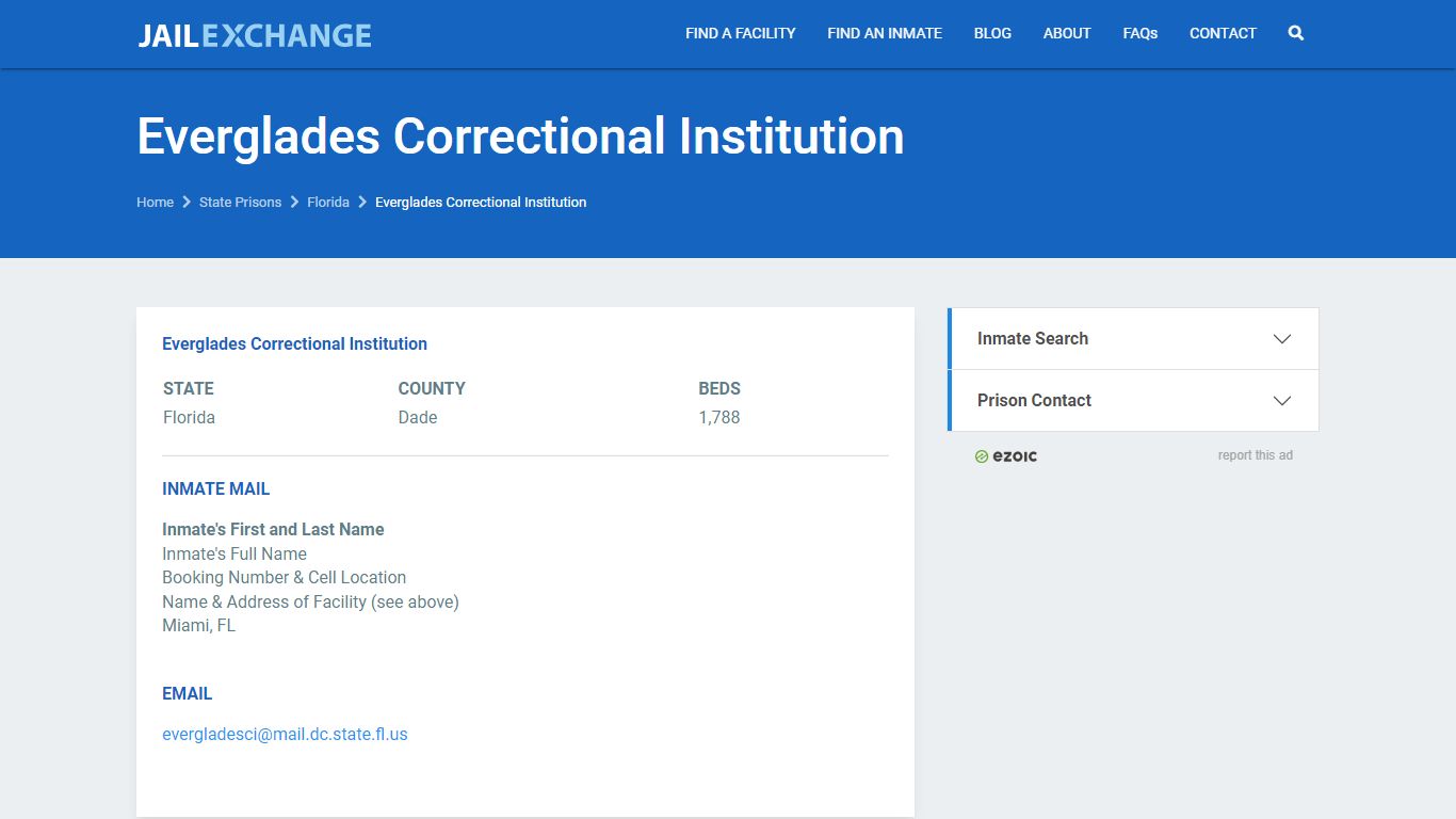 Everglades Correctional Institution Prisoner Search | Visitation, Mail ...