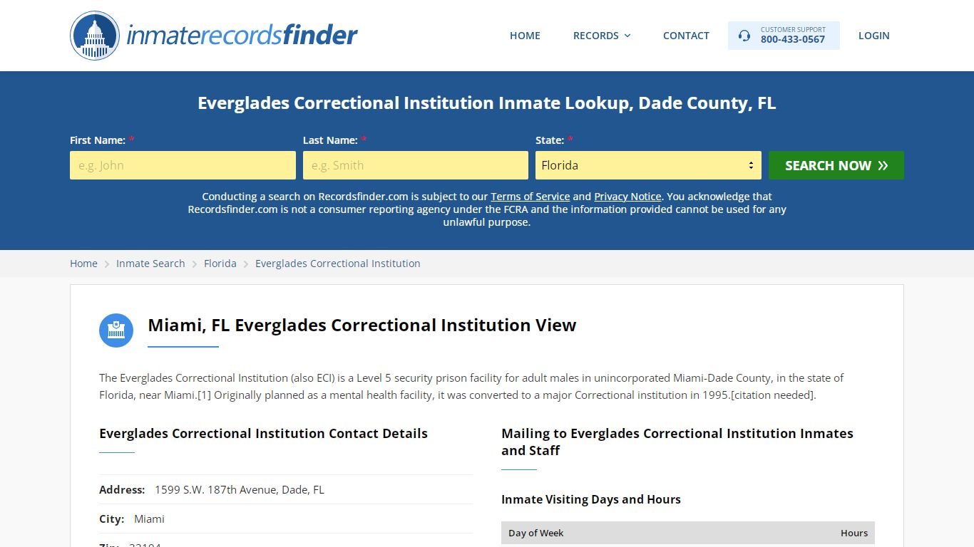 Everglades Correctional Institution Roster & Inmate Search, Dade County ...